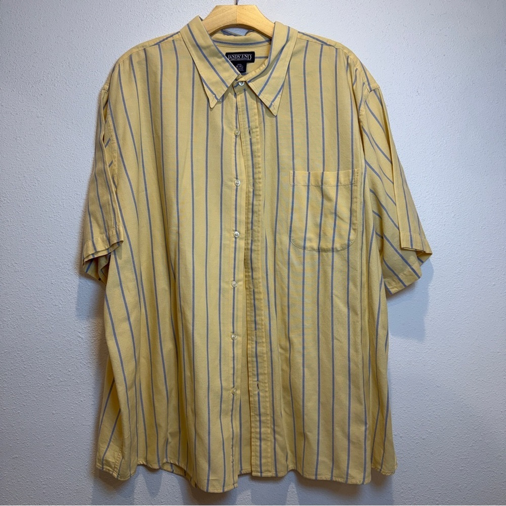 Lands End Yellow Stripe Short-Sleeve Shirt XXL 18-18 1/5